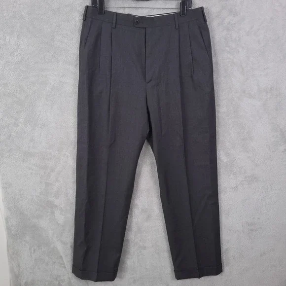 Zanella Vtg Wool Trousers Pants Mens Size 34 Pleated Cuffed Straight Leg - Picture 1 of 15